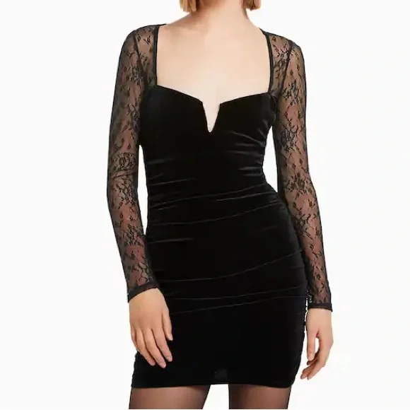 bershka dress black Satin wrap dress with dots beige